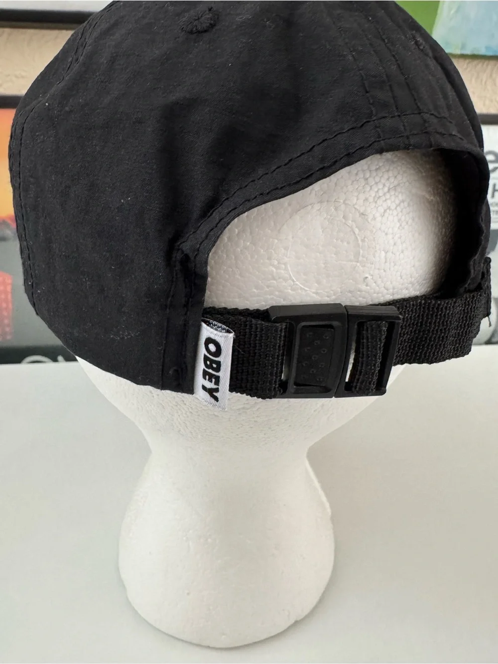 Obey Black Five-Panel Strapback Cap with White Logo